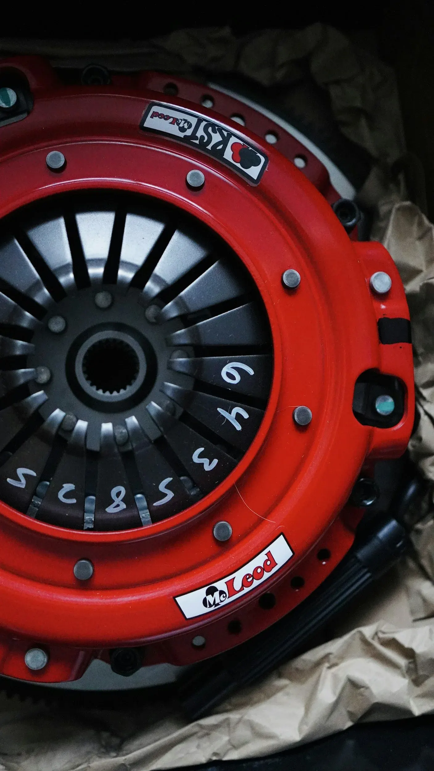 New red clutch pressure plate and disc in its packaging